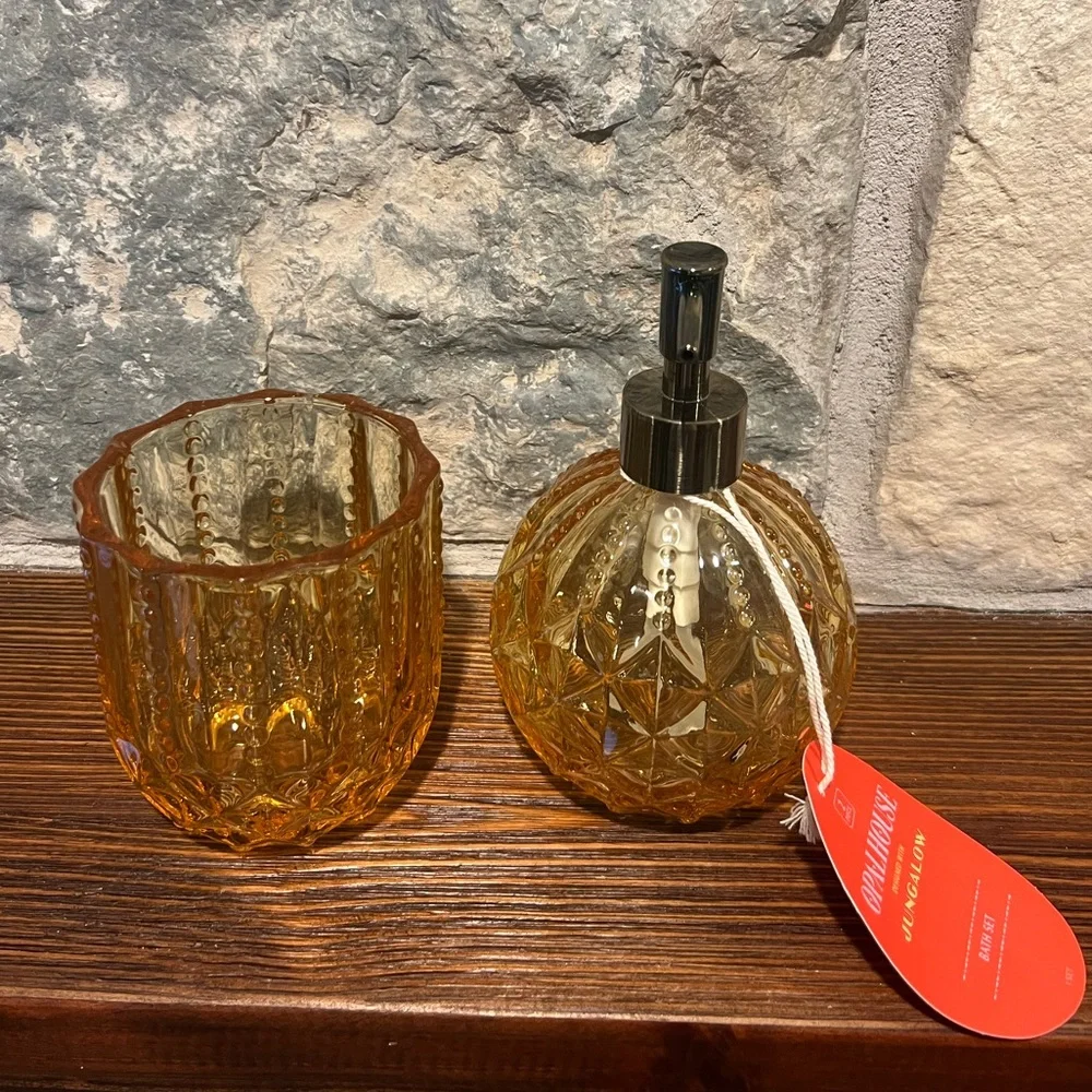 Opalhouse 2 Piece Round Soap Pump & Tumbler Set Yellow Designed by Jungalow NWT